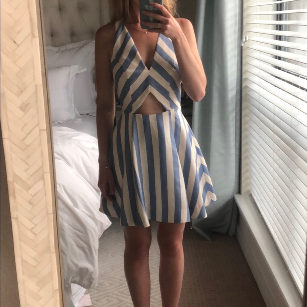 Lovers + friends blue and white striped mini dress